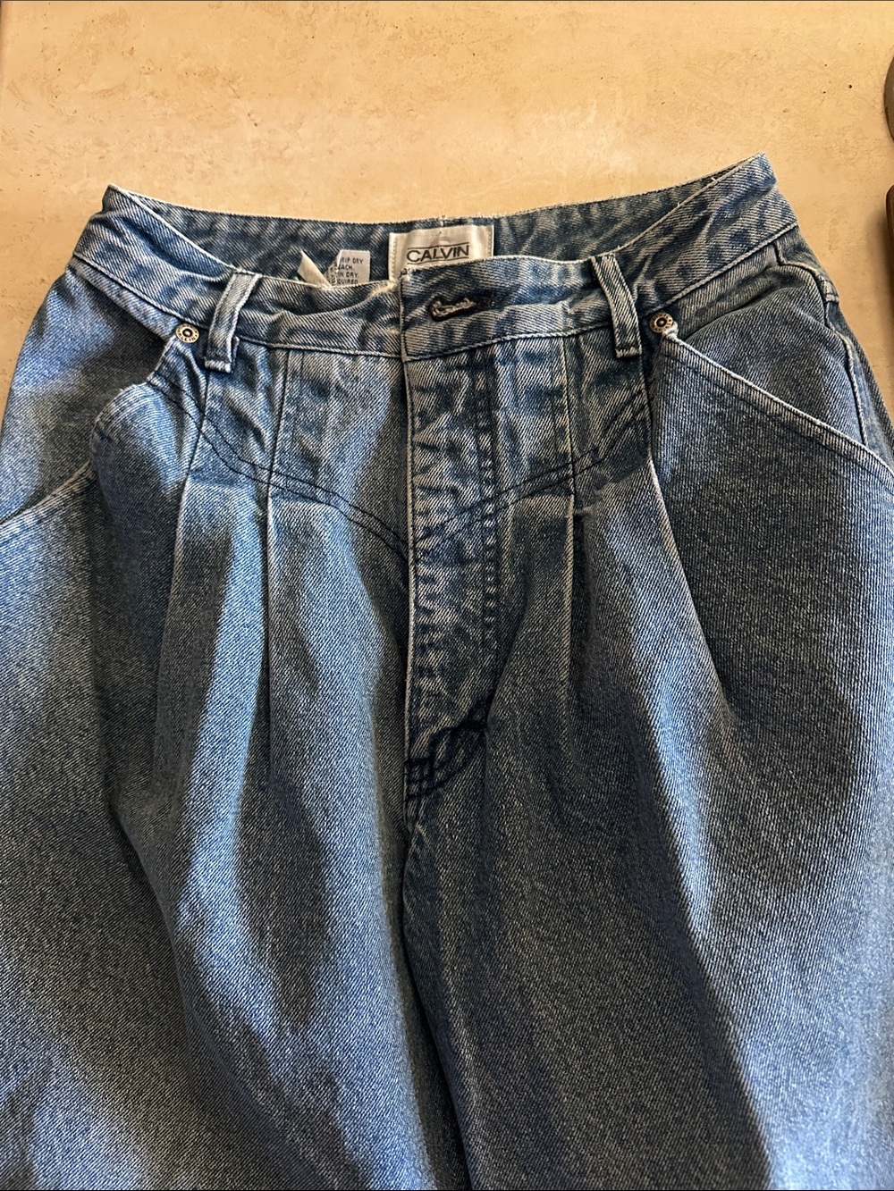 Calvin Klein Light Blue Women's Boyfriend Jeans with Pleated Front